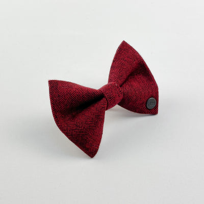 Cranberry herringbone dog bow tie