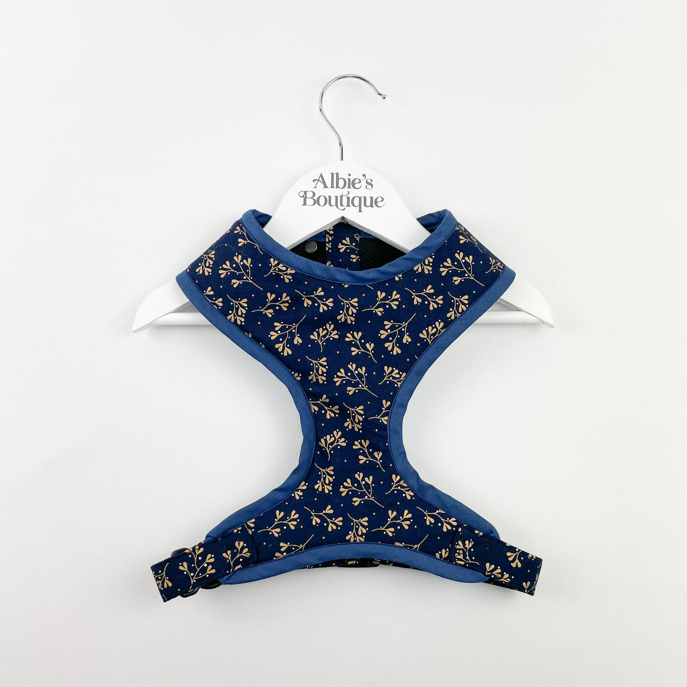 Navy Mistletoe soft dog harness