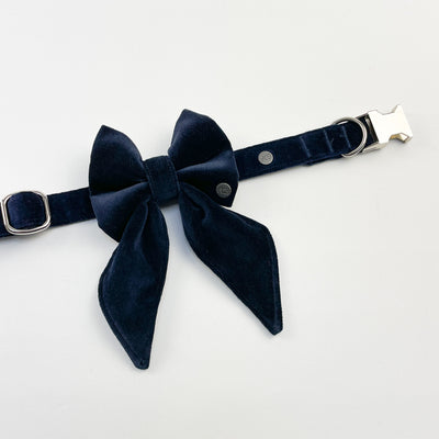 Navy velvet dog collar with sailor bow