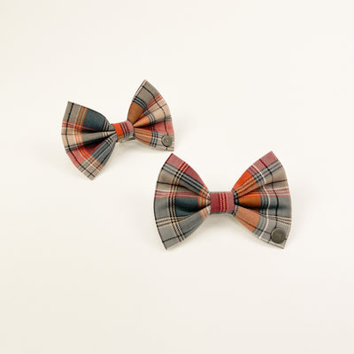 Two Grey and Orange Autumn Check Dog Bow Ties