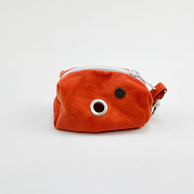 Orange corduroy poop bag holder front view