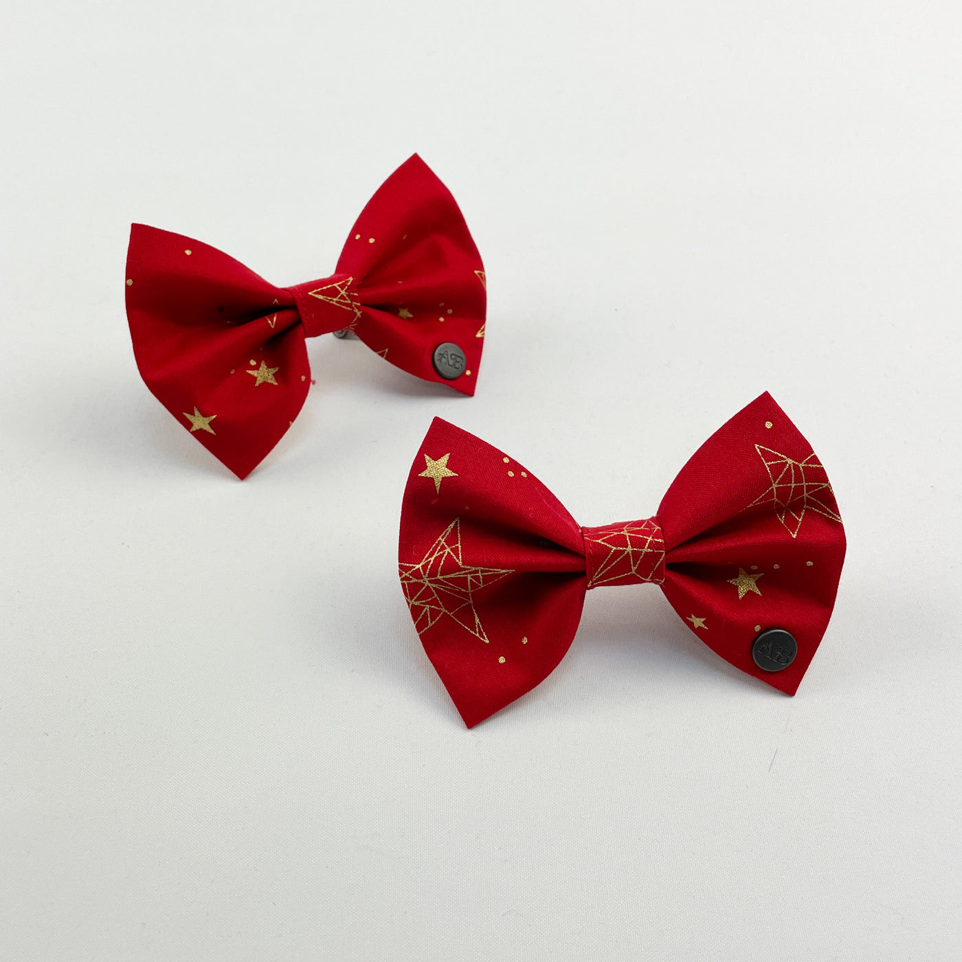 Two Red Christmas Star dog bow tie