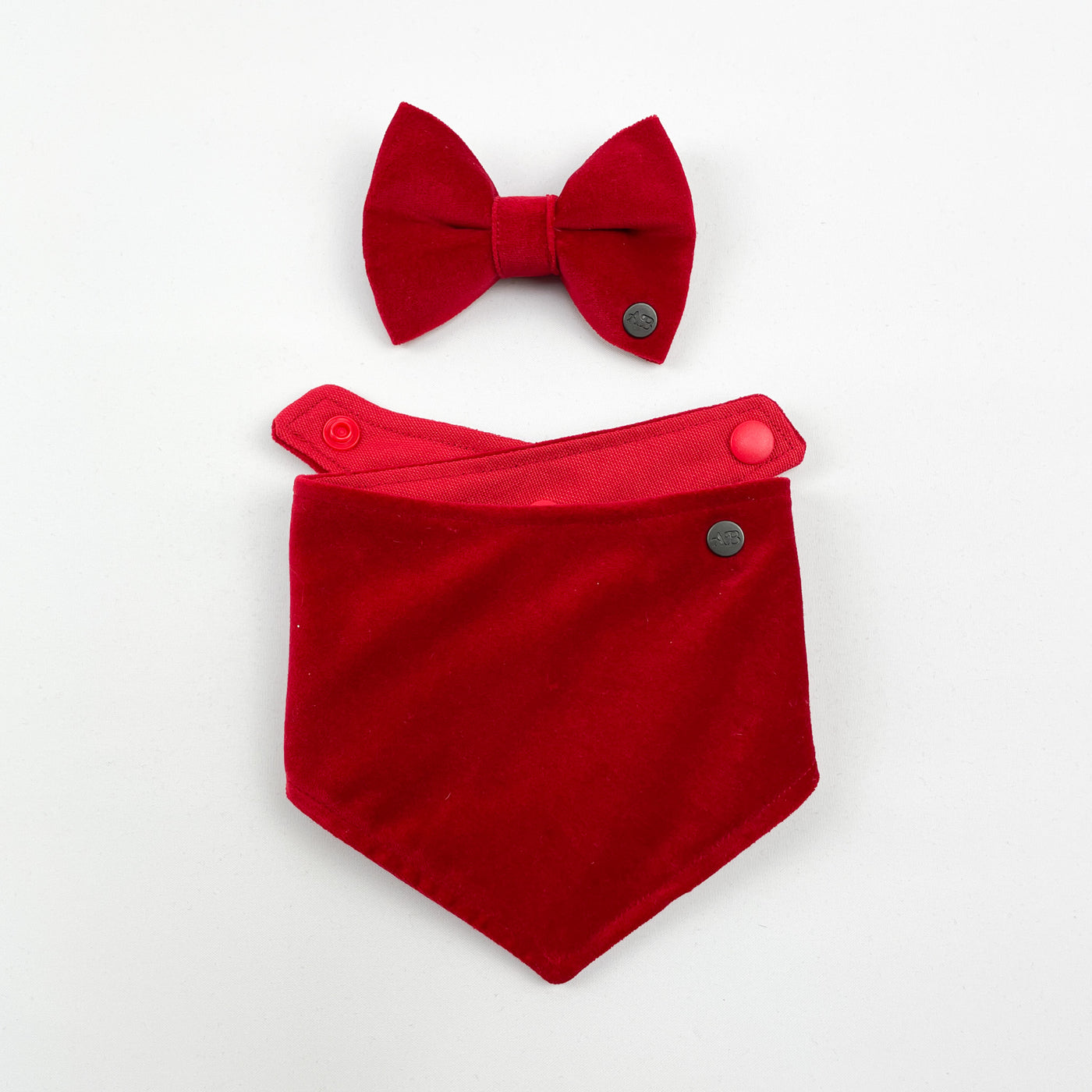 Red velvet dog bandana and red velvet dog bow tie