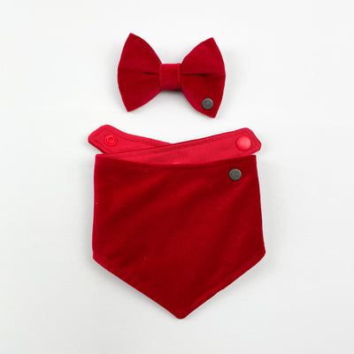 Red velvet dog bandana and red velvet dog bow tie