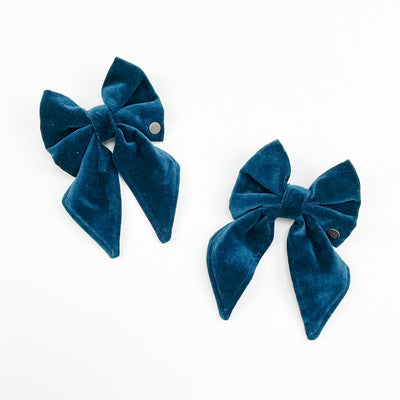 Luxury Dark Teal Velvet Sailor Bow on matching collar available to buy separately. 