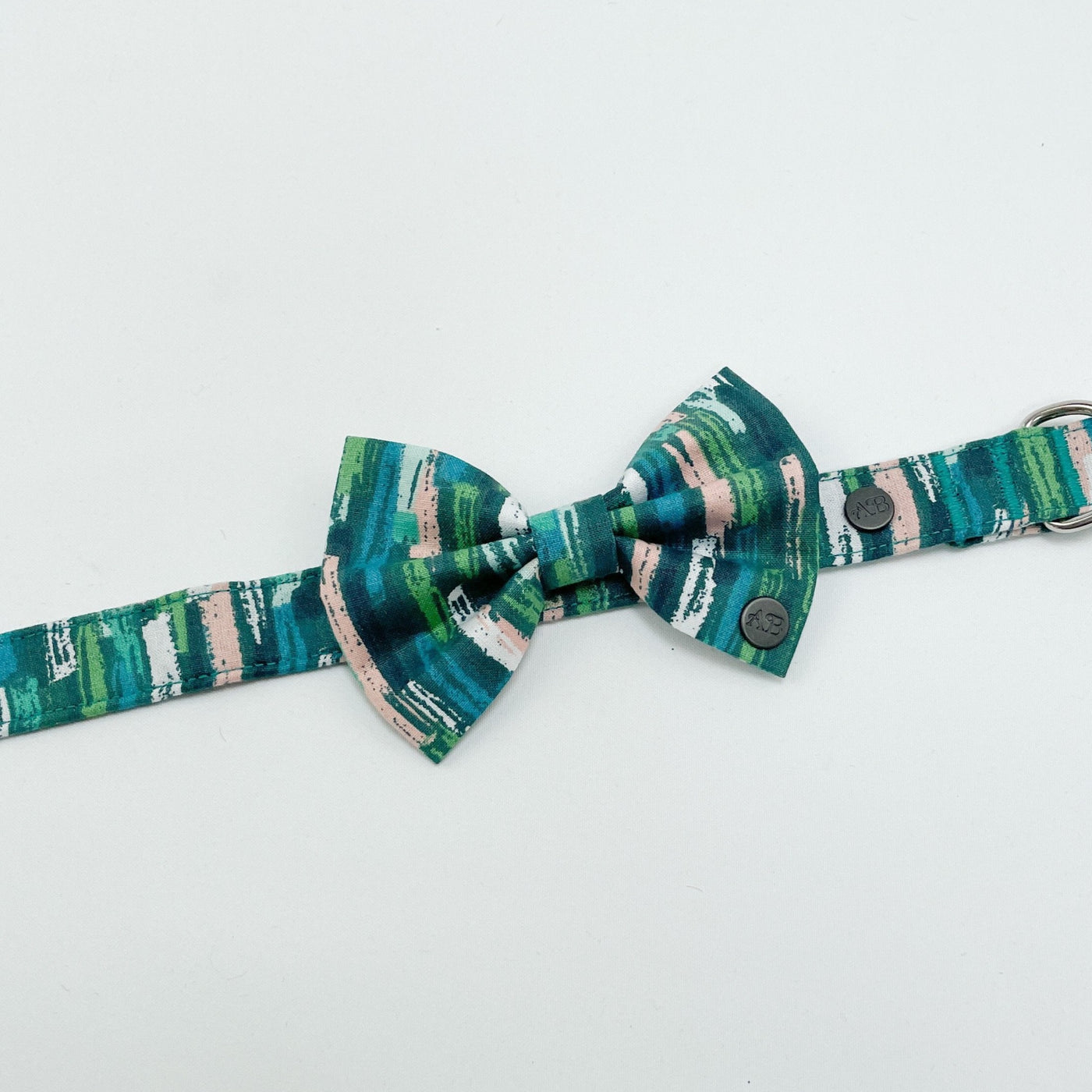 Autumn Stripe Dog Bow Tie attached to matching collar.