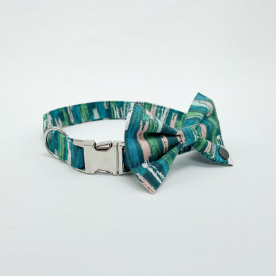 Autumn Stripe Dog Bow Tie on matching collar.
