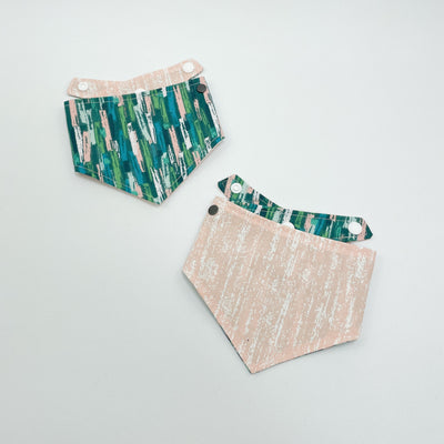 Autumn Stripe Check Dog Bandana with complementary blush pink fleck reverse.