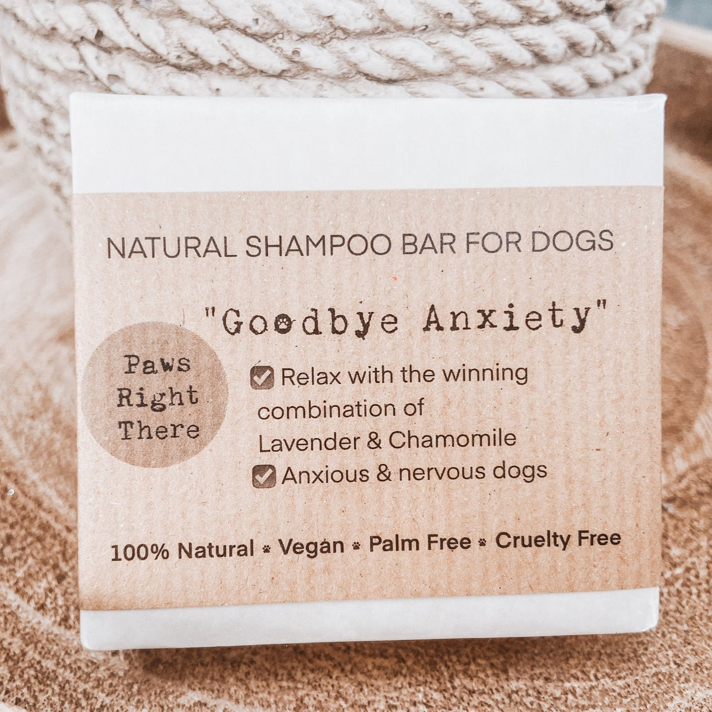 Goodbye Anxiety Natural Dog Shampoo Bar 100% natural ingredients, vegan-friendly, no palm oil.