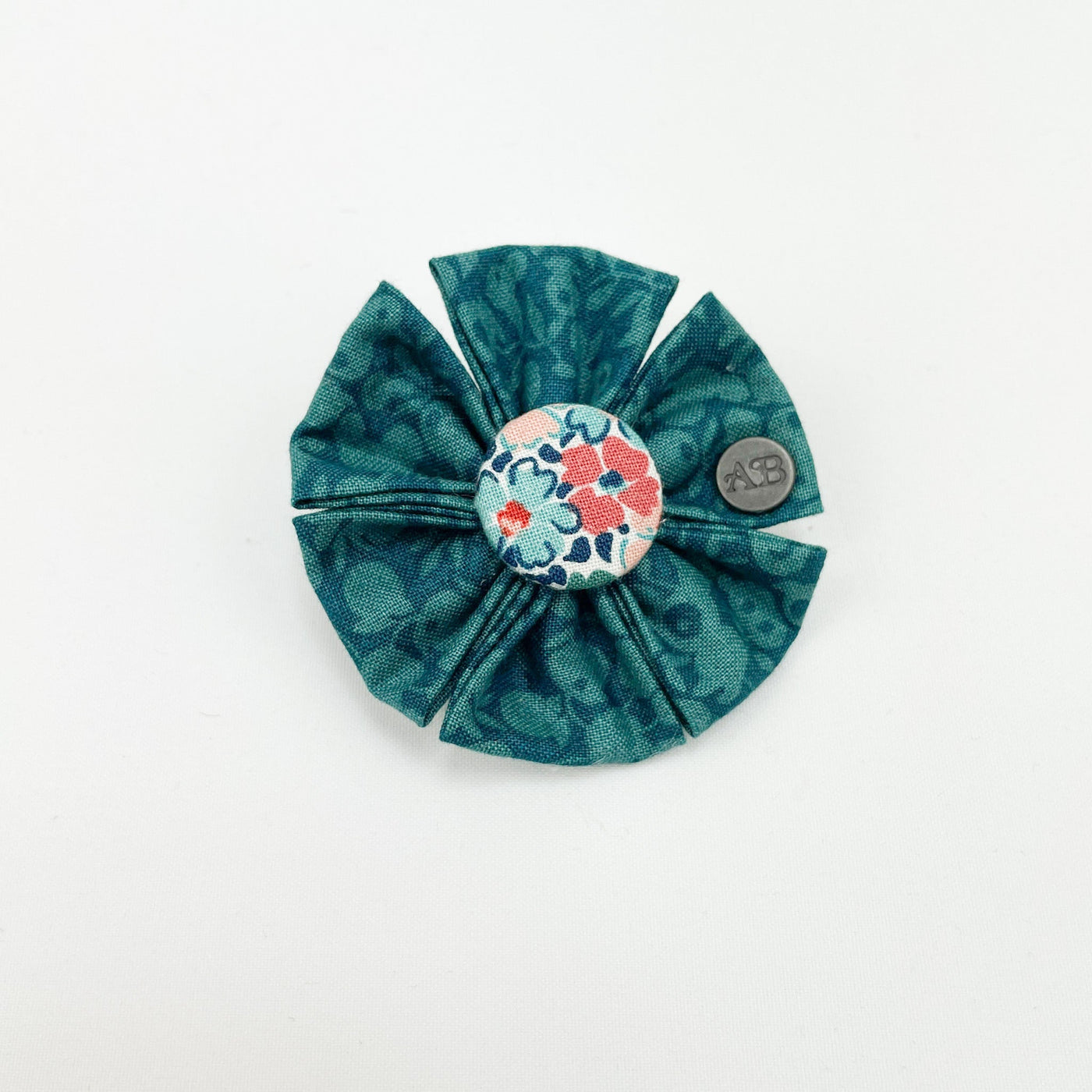 Liberty Autumn Emerald Dog Collar Flower Accessory with Albie's seal of quality. 