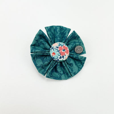Liberty Autumn Emerald Dog Collar Flower Accessory with Albie's seal of quality. 