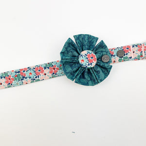 Liberty Autumn Emerald Dog Collar Flower Accessory on complementary Liberty floral collar.