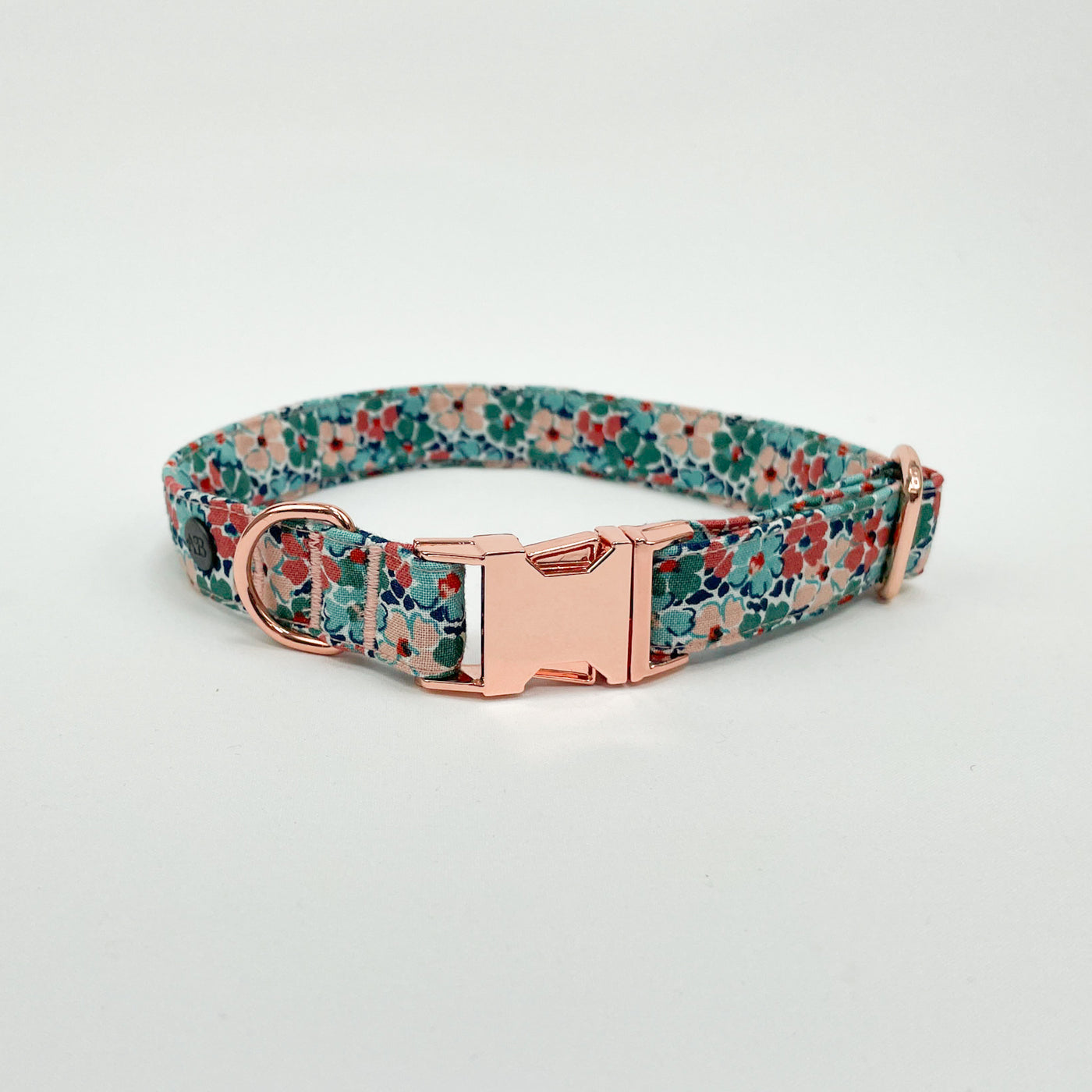Liberty winter floral dog collar with rose gold buckle