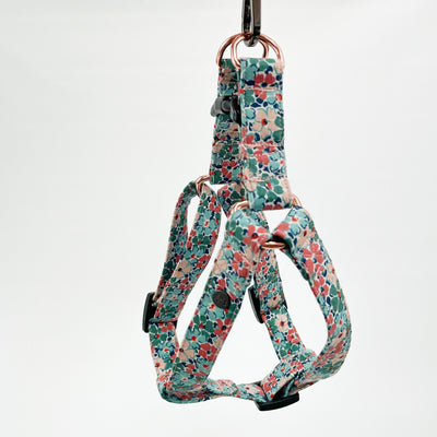 Liberty winter floral step in dog harness Side view