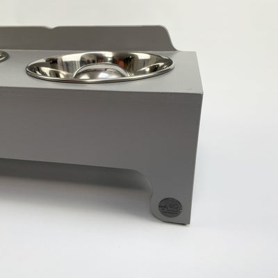 Grey raised  bowl dog feeding stand