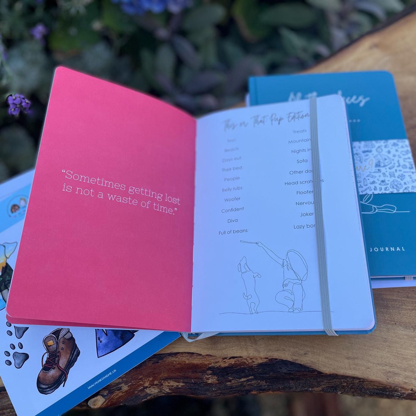 "Sometimes getting lost is not a waste of time," quote inside the dog adventure journal