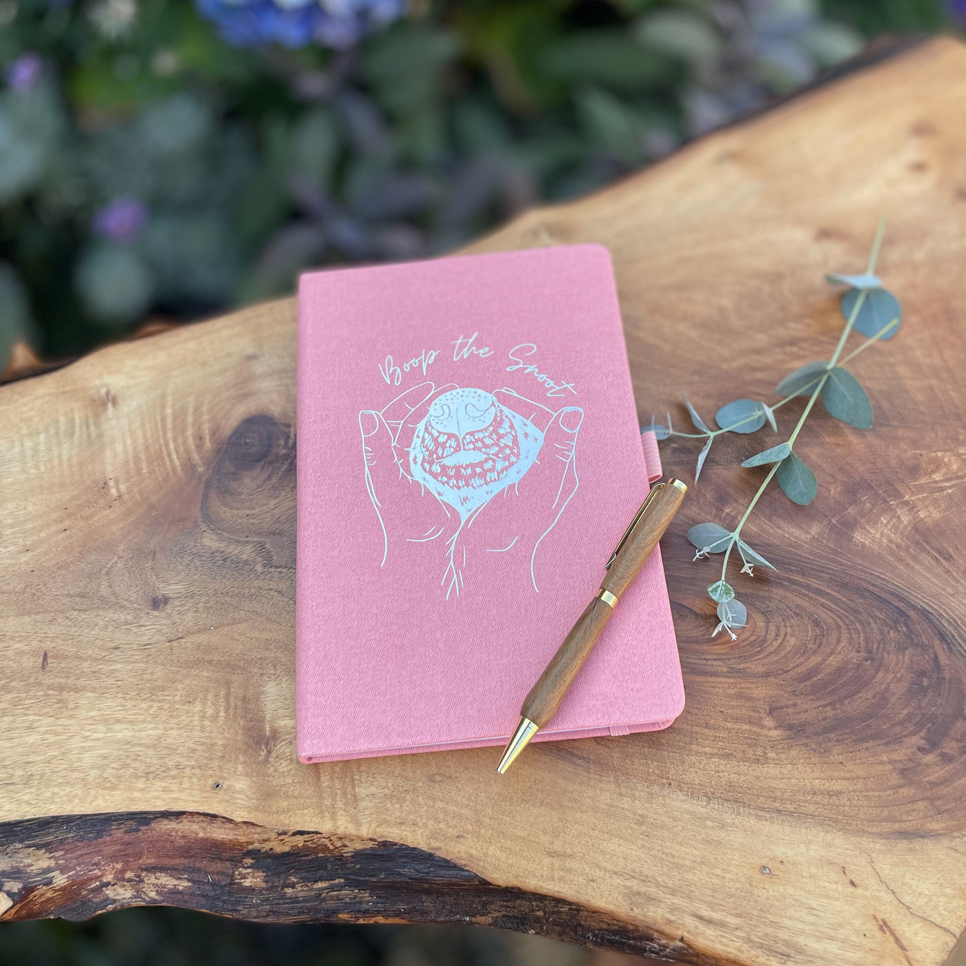 Pink, Boop the Snoot 90-day undated diary  and pen.