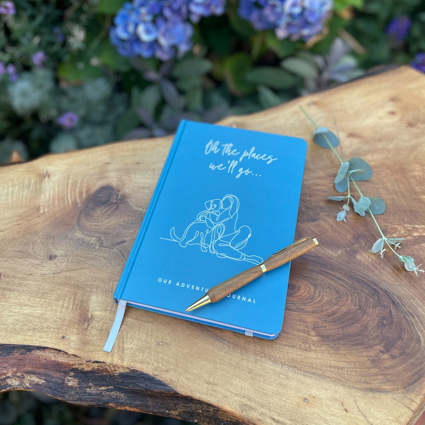 Oh the places we'll go... dog adventure journal in blue.