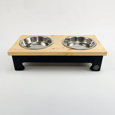 Pine top, raised feeder for cats and puppies, colour charcoal black.