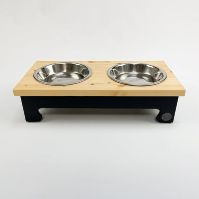 Pine top, raised feeder for cats and puppies, colour charcoal black.
