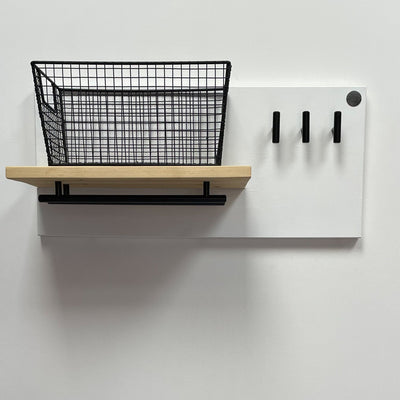 Small, black wire basket storage.