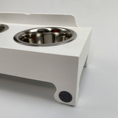 White Raised Dog Bowl Feeding Stand